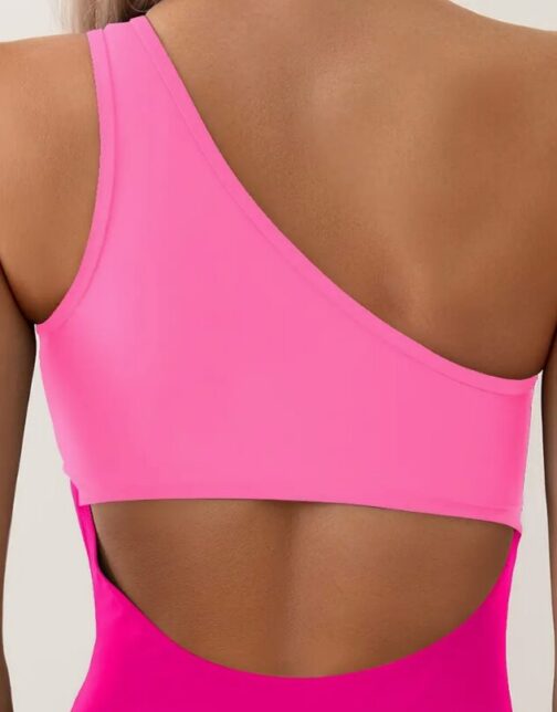 One-piece Swimsuit Mesh Contrast Cut Out One Shoulder - Image 5
