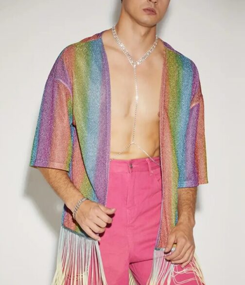 Mesh Shiny Tassels Hem Cardigan
