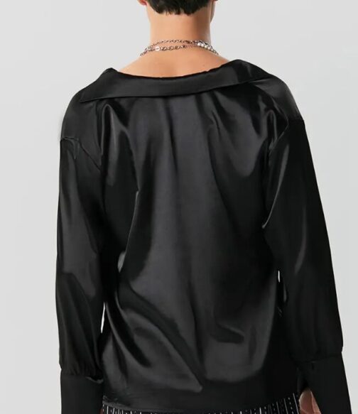Shirt Top Deep V Neck Long Sleeve - Image 3