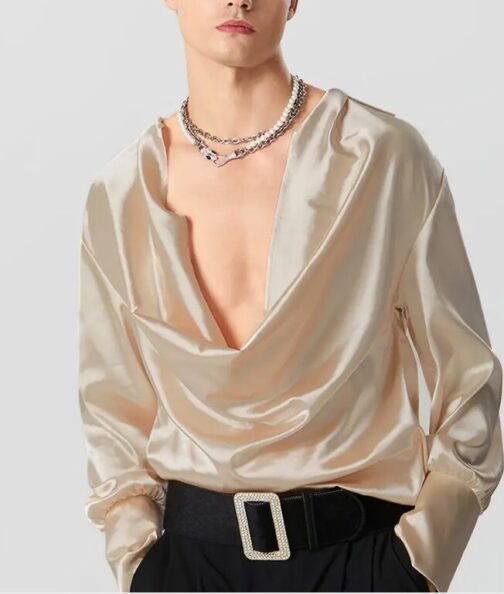 Shirt Top Deep V Neck Long Sleeve
