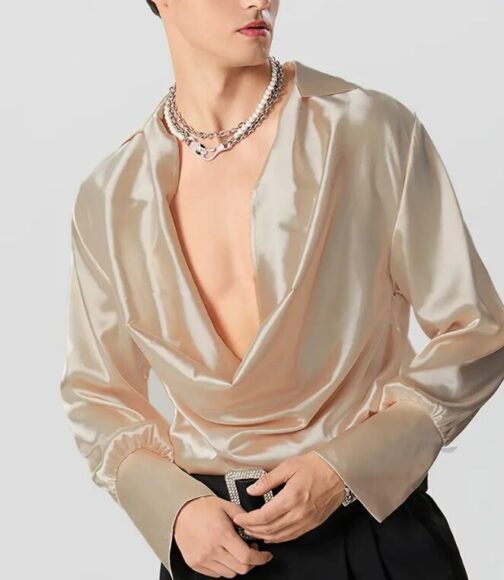 Shirt Top Deep V Neck Long Sleeve - Image 7