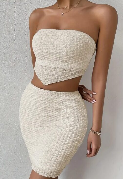 Tie Back Bandana Hem Crop Tube Top  & Skirt - Image 3