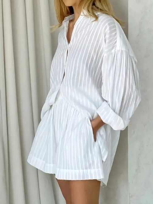 Front Long Sleeve Shirt & Pocket Shorts Outfit