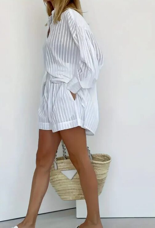 Front Long Sleeve Shirt & Pocket Shorts Outfit - Image 3