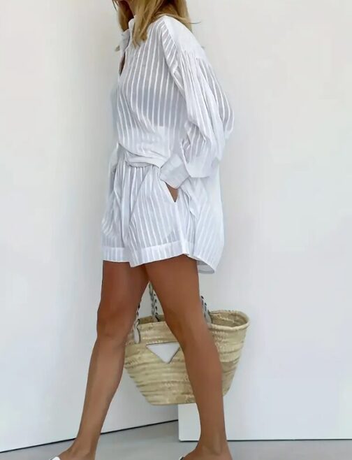 Front Long Sleeve Shirt & Pocket Shorts Outfit - Image 5